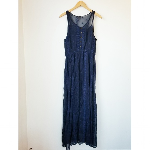Navy Embroidered Maxi Dress SIZE MEDIUM - Picture 1 of 5